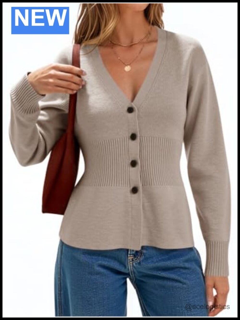 V Neck Cardigan Sweater Long Sleeve Cinched Waist Knit Tops Button Up Fitted